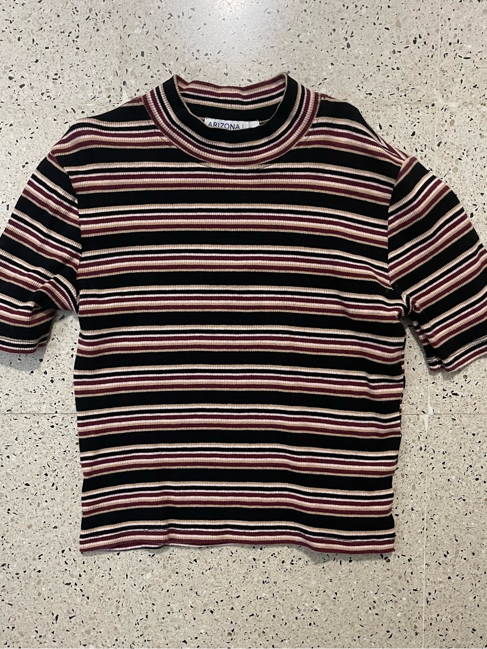Arizona Jean Company Black and Burgundy Striped Short Sleeve Tee